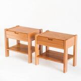 Pair of vintage bedside tables. Elm wood. France, 1970s