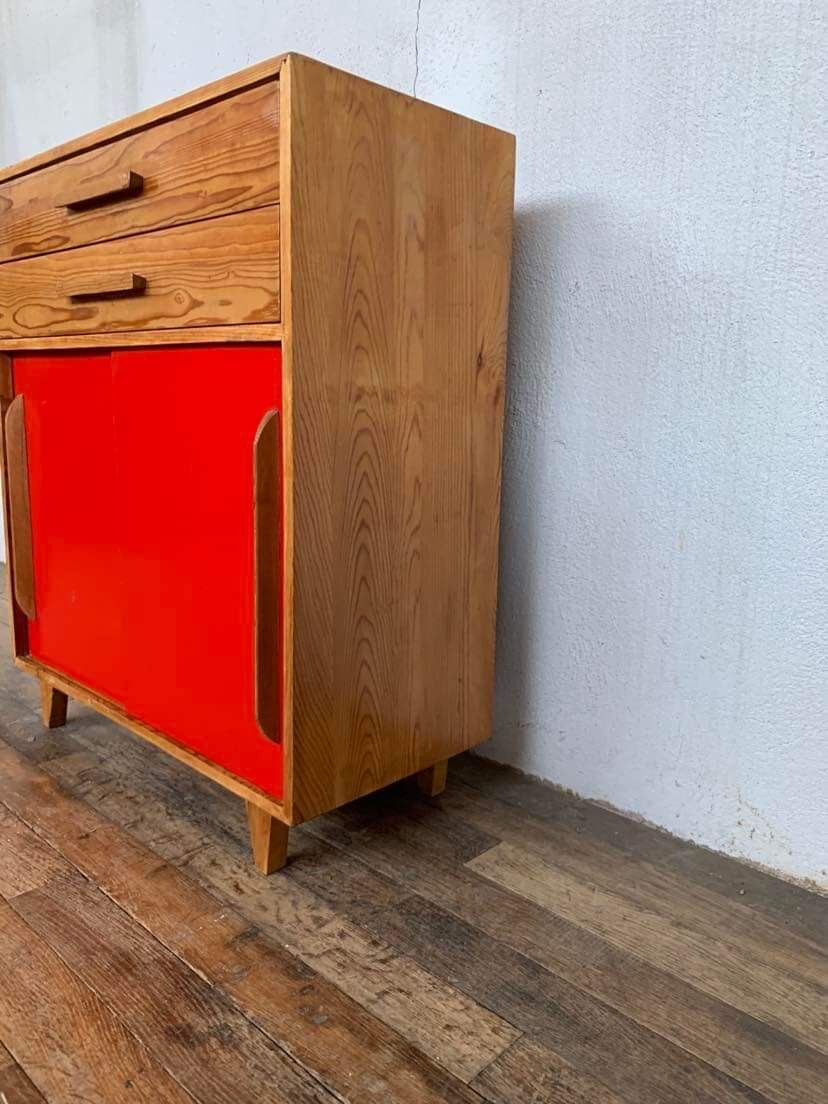 Small infilade vintage chest of drawers 2 sliding doors 2 drawers