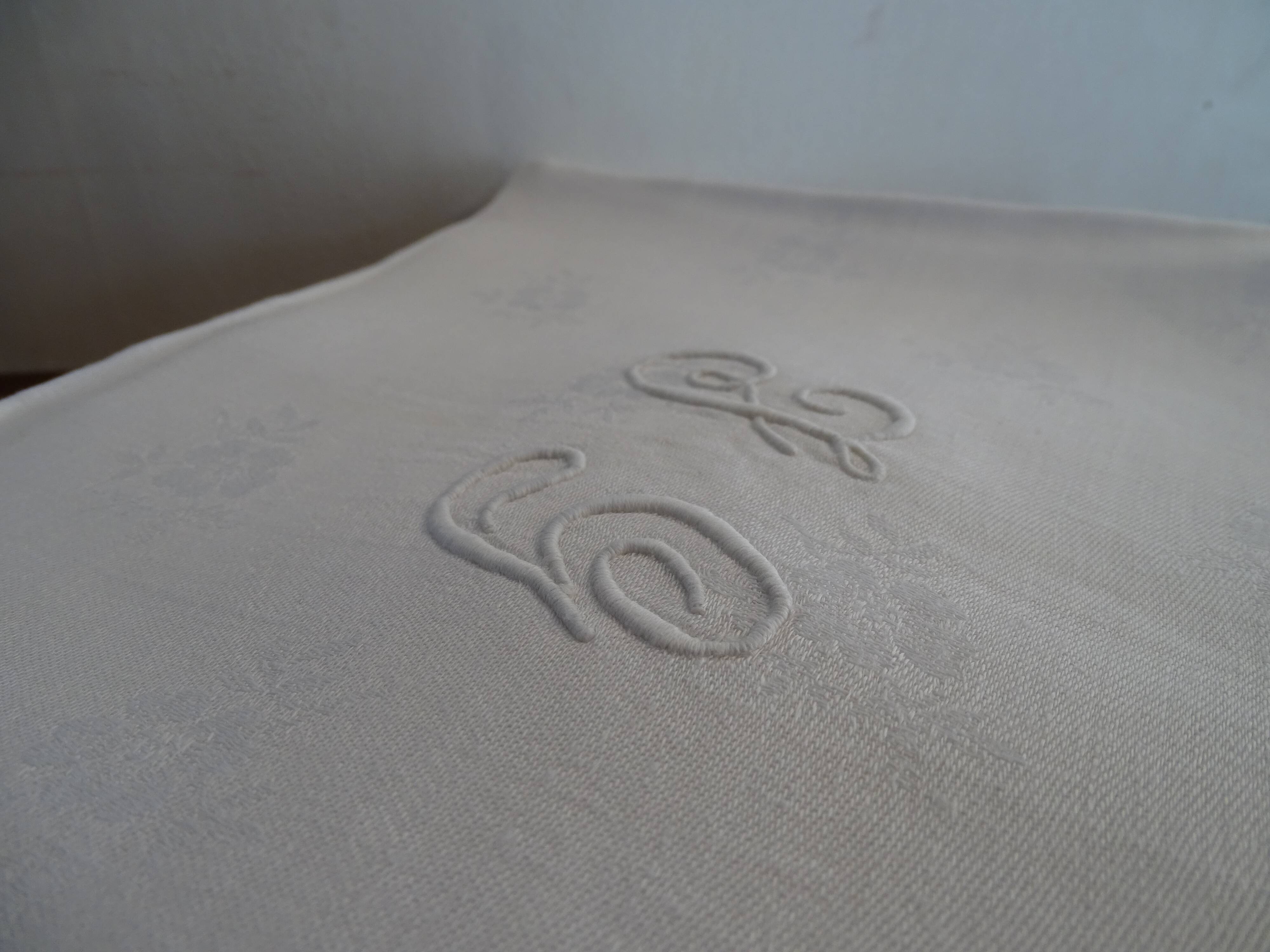 Lot de 10 serviettes de table brodées coton damassé monogramme J.G