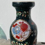 Asian vase in black ceramic with floral decoration