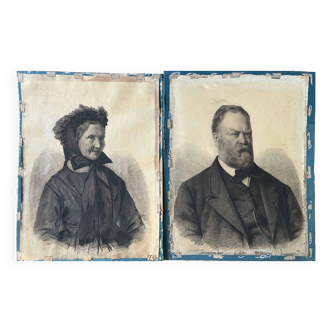 Exceptional painting Family portraits Couple 19th century signed L. Peyion