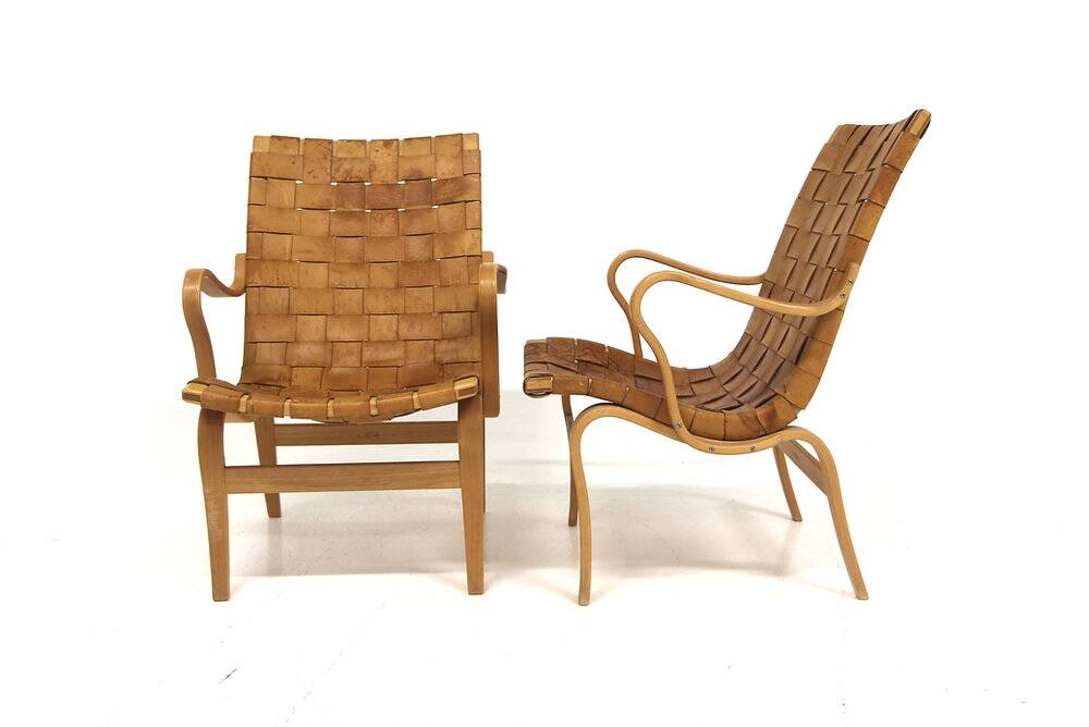 Set of 2 Scandinavian "Eva" armchairs, Bruno Mathsson, Sweden, 1970.