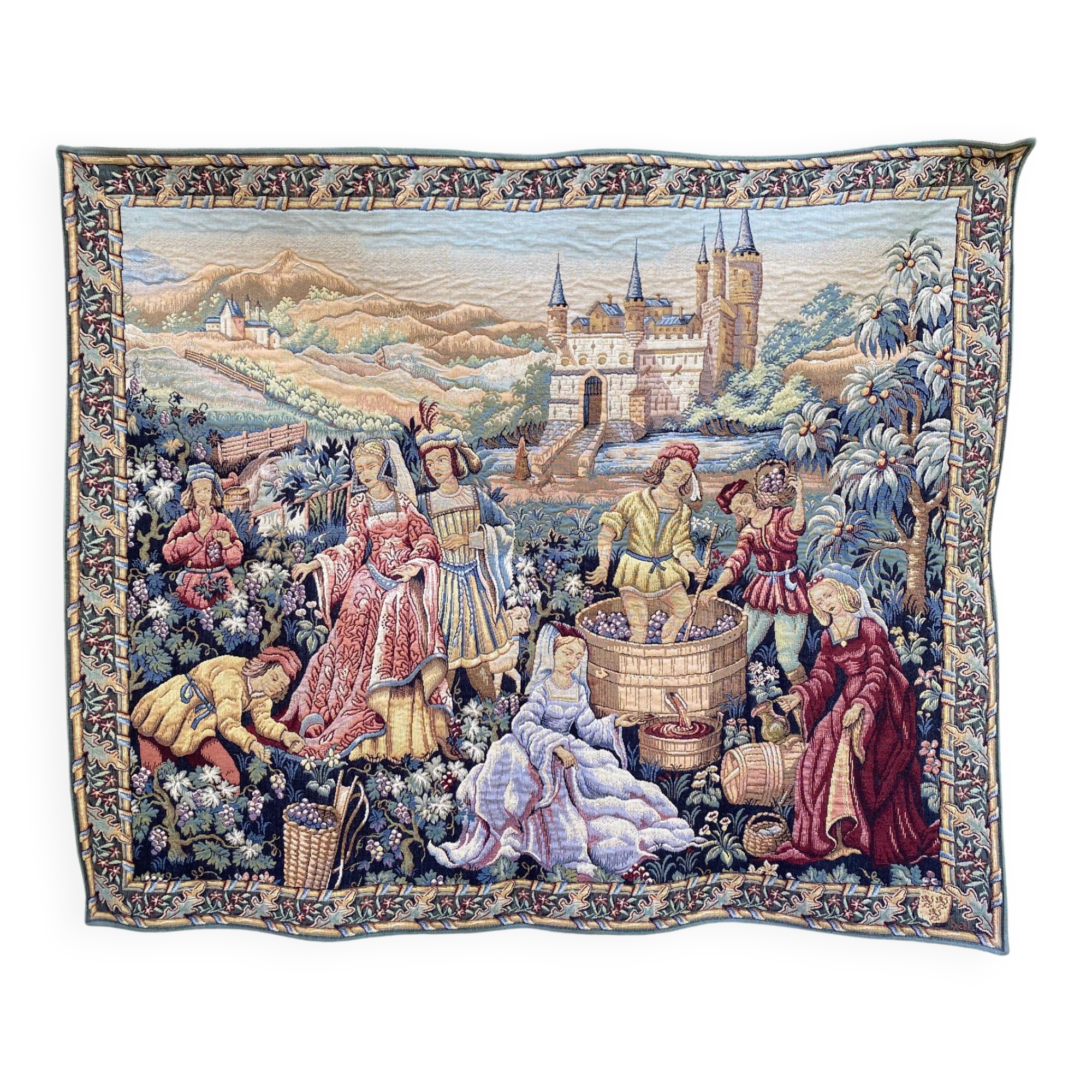 Large Tapestry of Halluin "The Grape Harvest at the Castle", Halluin Stitch