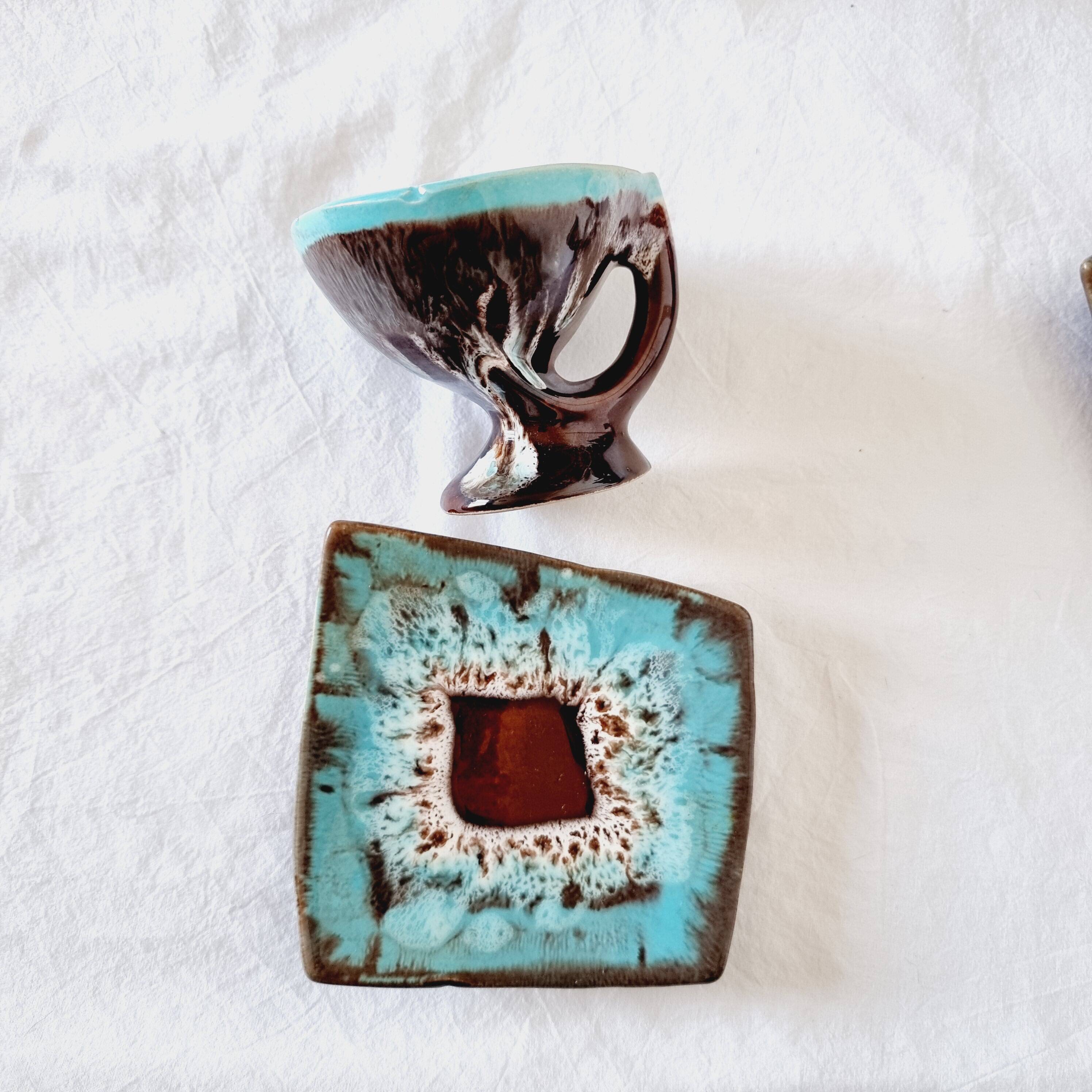 Impressionnant service à café français en céramique de Vallauris, design de style milieu du siècle