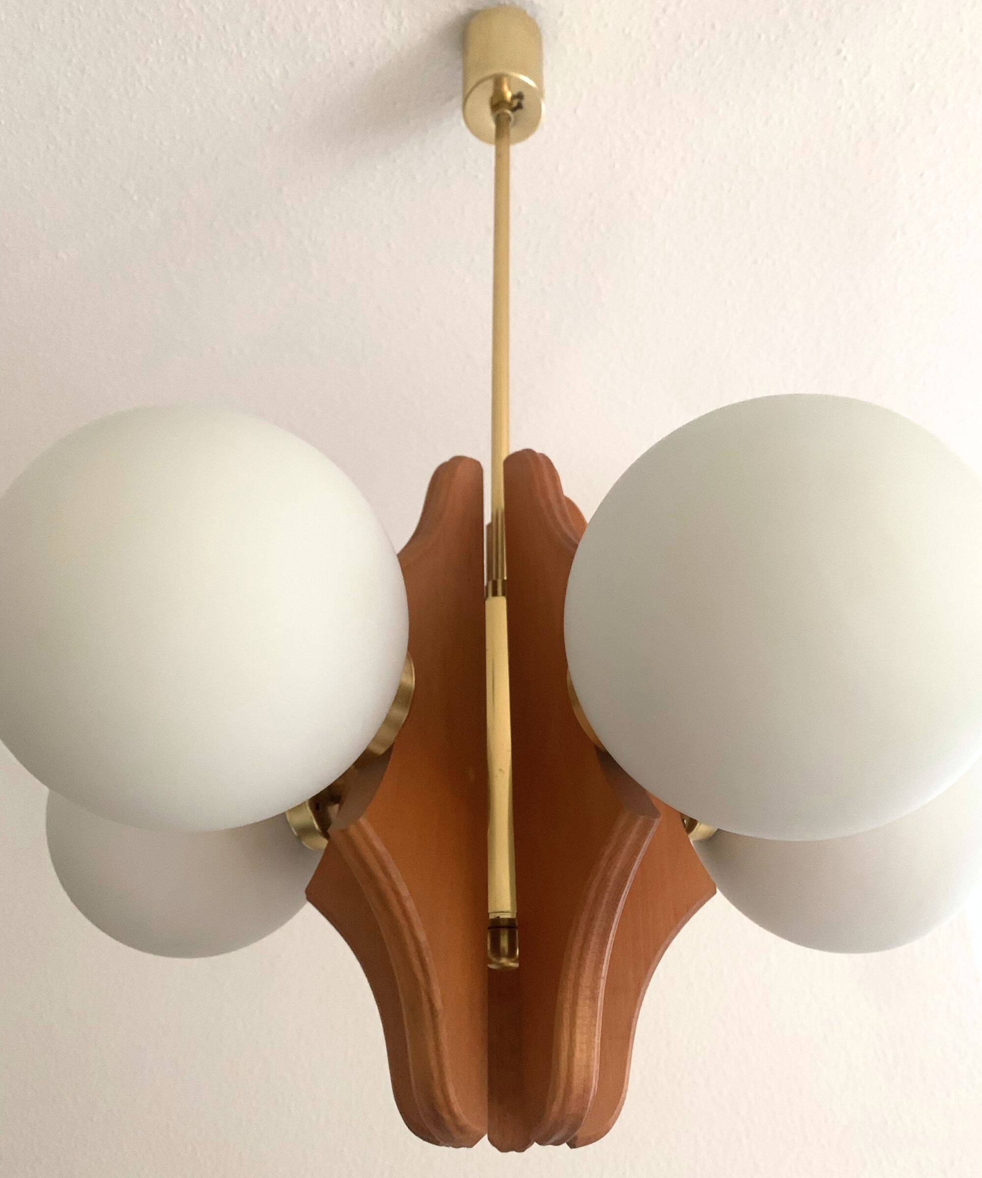Vintage Chandelier with 5 Glass Globes from 1970s