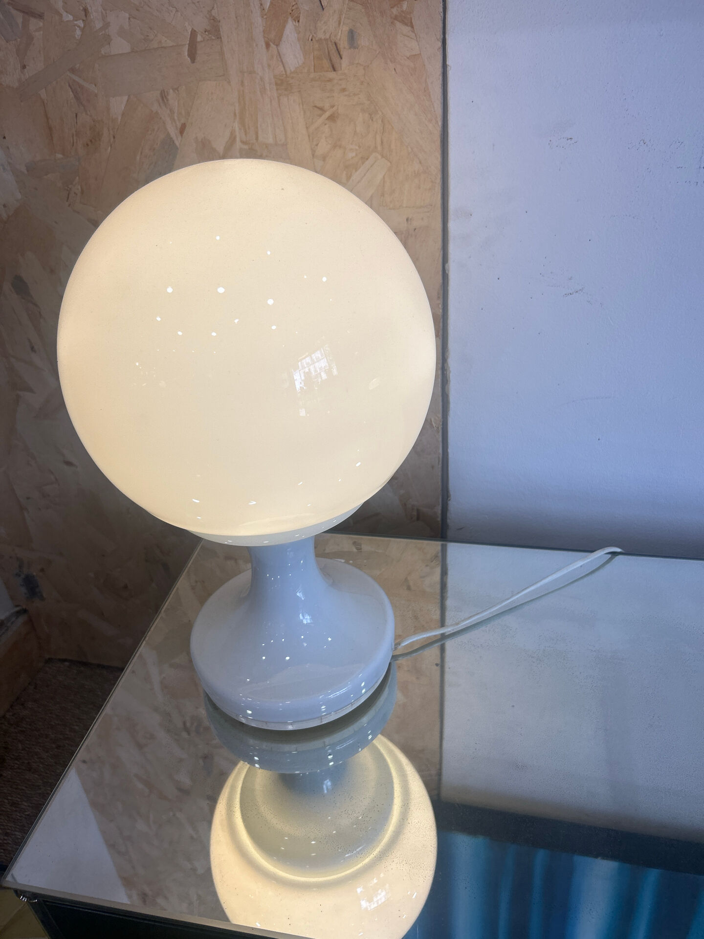 Vintage white opaline globe bedside lamp