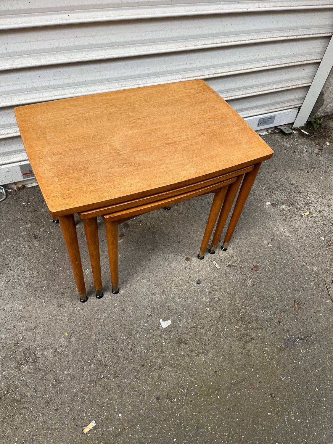 3 wooden nesting tables, 50s-60s
