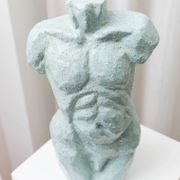 Statue de torse en céramique de studio - figure en argile céramique bleu clair - design Mid-Century