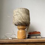 50s wood and straw lamp