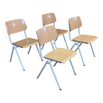 Set of 4 Galvanitas s30 school chairs light wood white feet