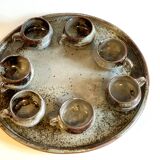 Enamelled stoneware tray and its 7 cups