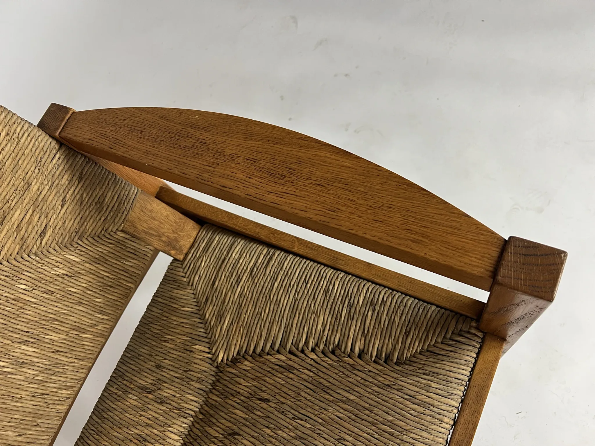 Set of 2 Vintage armchair easy chairs oak & seagrass 60s mid-century