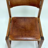 Set of 6 Maison Regain Chairs - Solid Elm and Fawn Leather - Circa 70