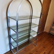 Rounded shelf from the 70s in chrome metal and glass