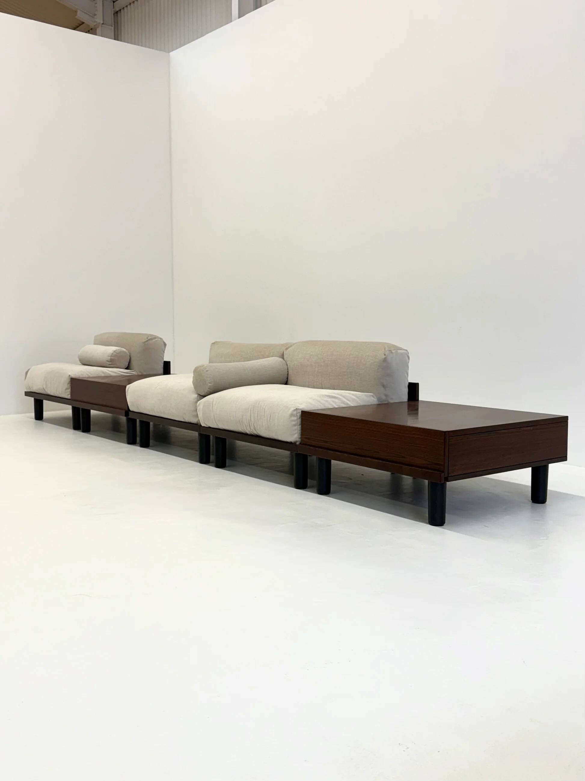 Italian modular sofa with coffee table set in Japandi style