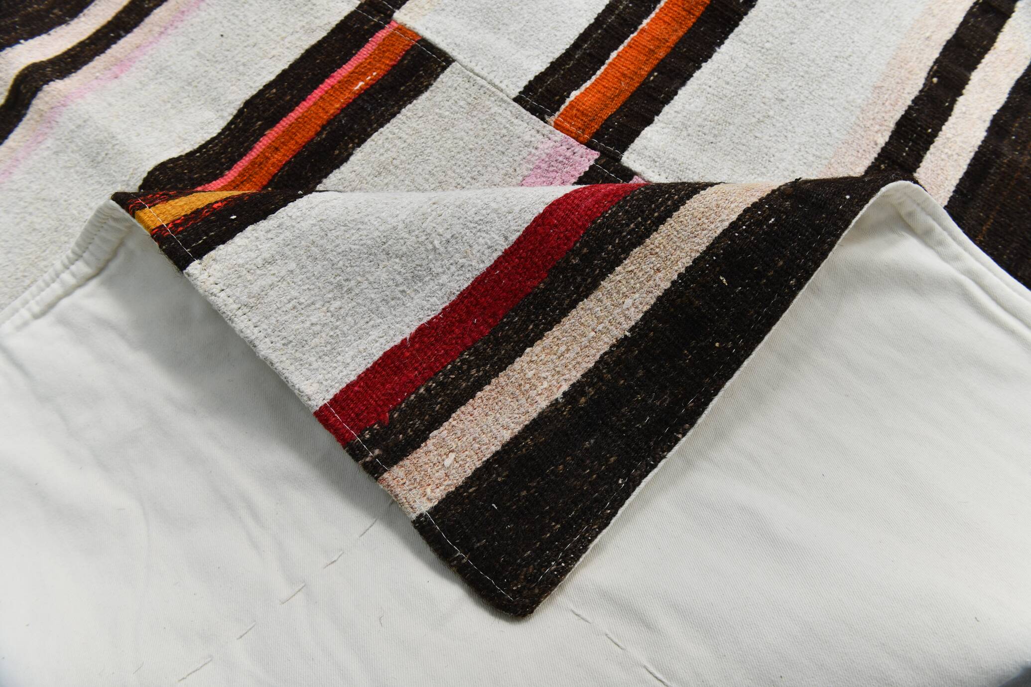 8x10 White & Black Modern Striped Kilim Rug, 243x318Cm