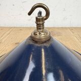 Industrial British Dark Blue Enamel Factory Pendant Lamp, 1950s
