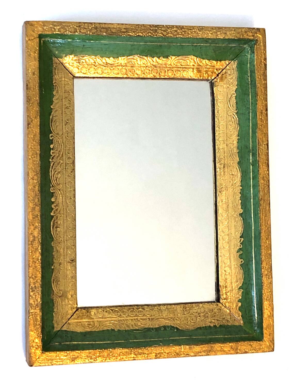 Miroir italien ancien en bois doré et vert