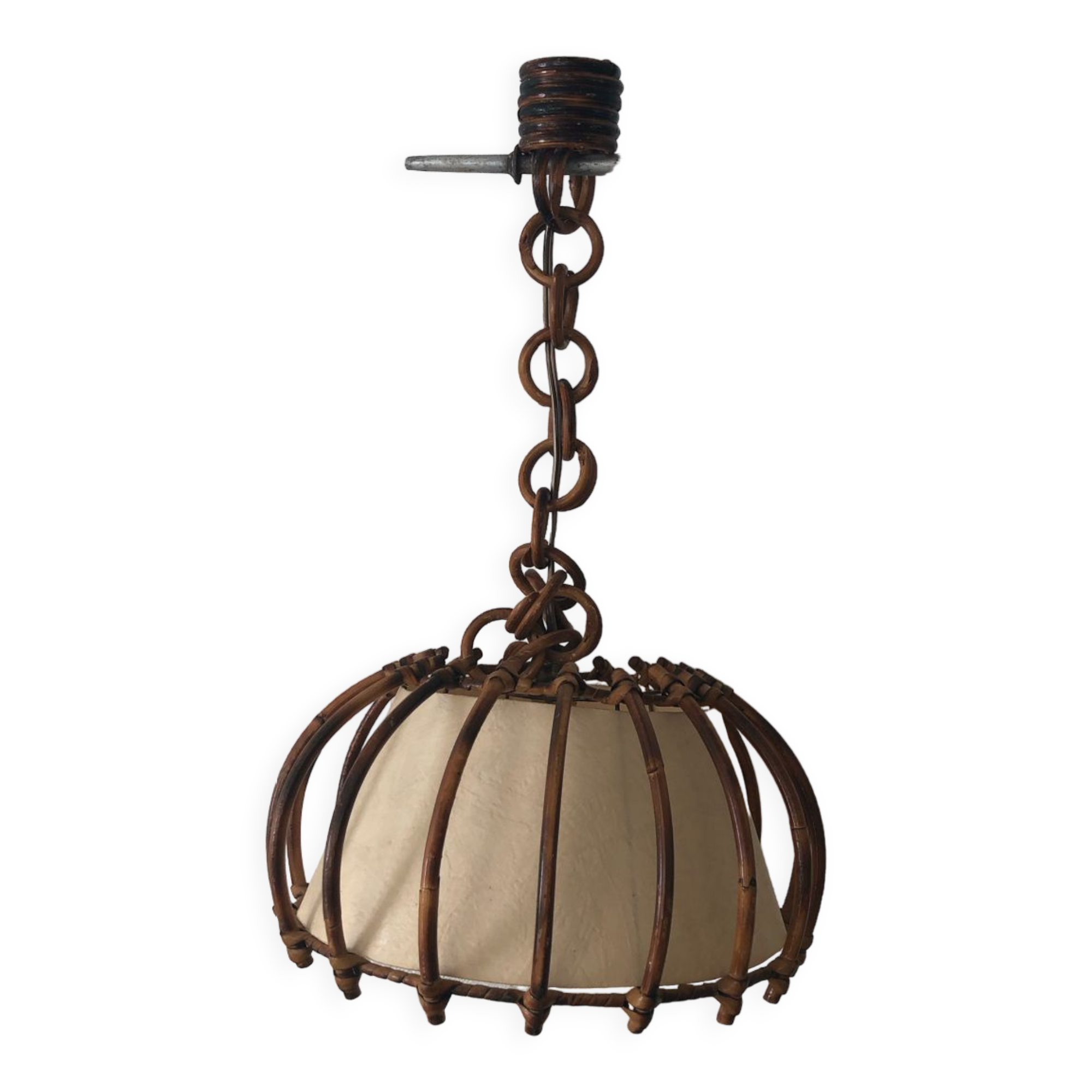 Vintage rattan pendant lamp with paper lampshade