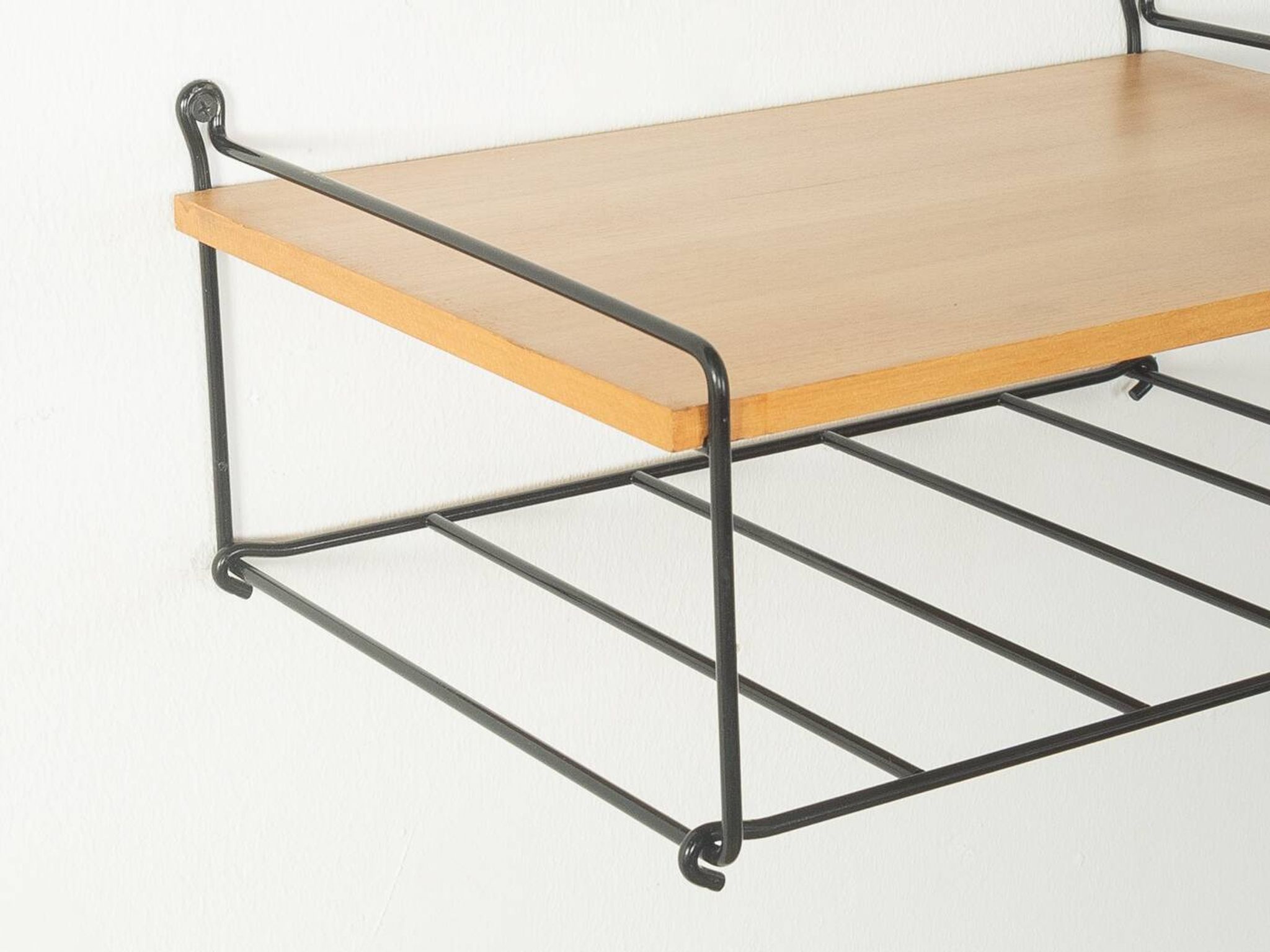Functional telephone shelf, mid-century, ash wood and metal, 1950s
