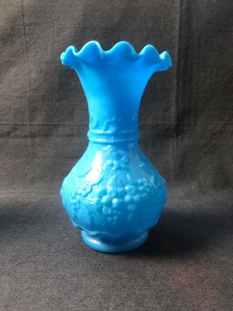 Antique French Opaline Glass Vases: Art Nouveau Floral Pair
