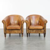 Set of 2 Vintage Sheepskin Leather Club Chairs