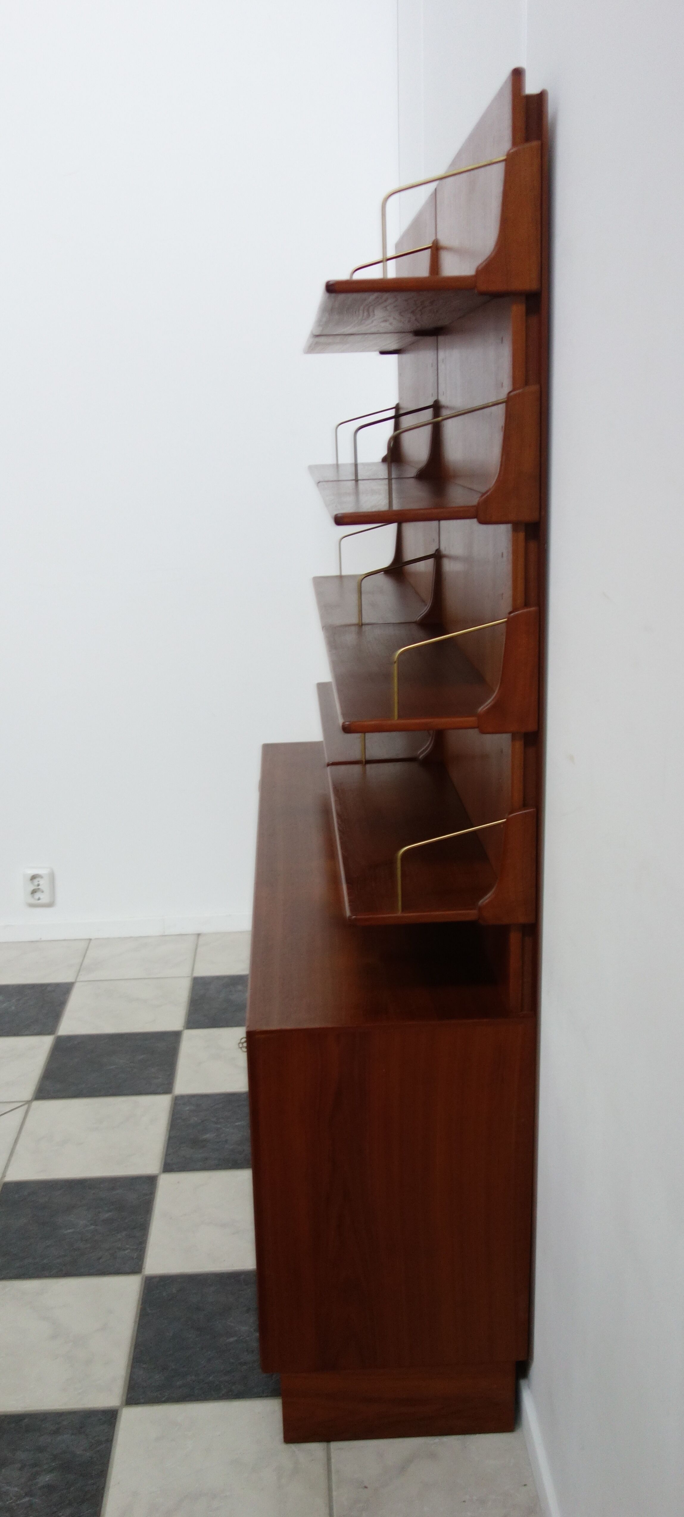 Teak 1960s sideboard with bookcase upright back panel, Danish 60s