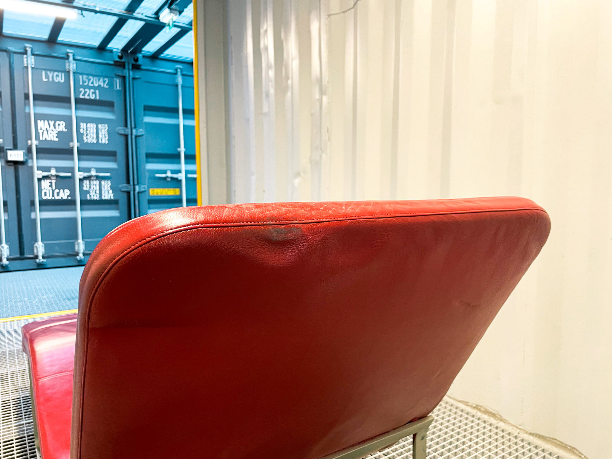 B&B Italia red leather lounge chair by Jeffrey Bernett