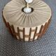 Graphic Scandinavian pendant light in wood and fabric from the 60s and 70s