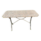 Table de bidtrot des annees 50 en fer forge et granit gris/rose