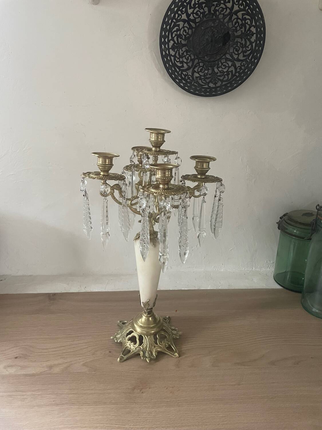 19th century marble, brass and tassel chandelier