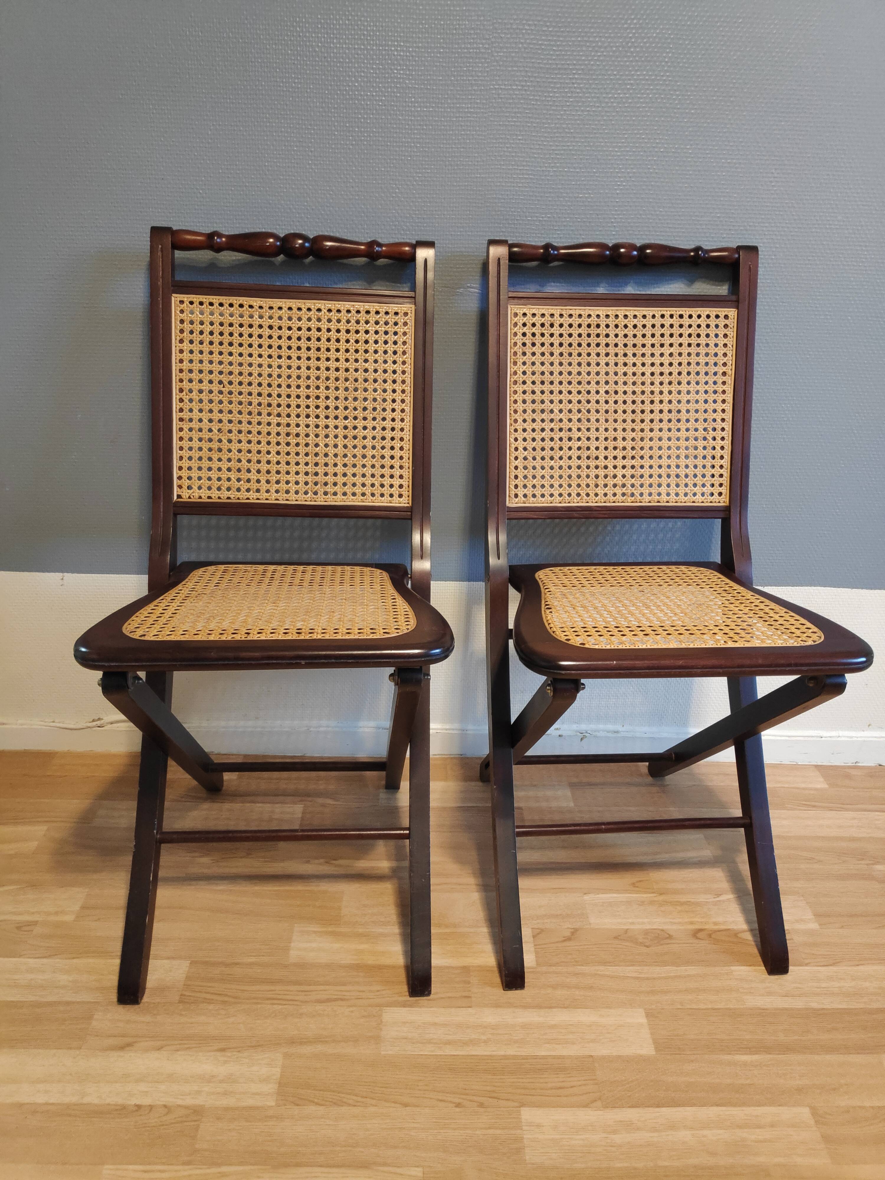 Wooden folding chairs and caning