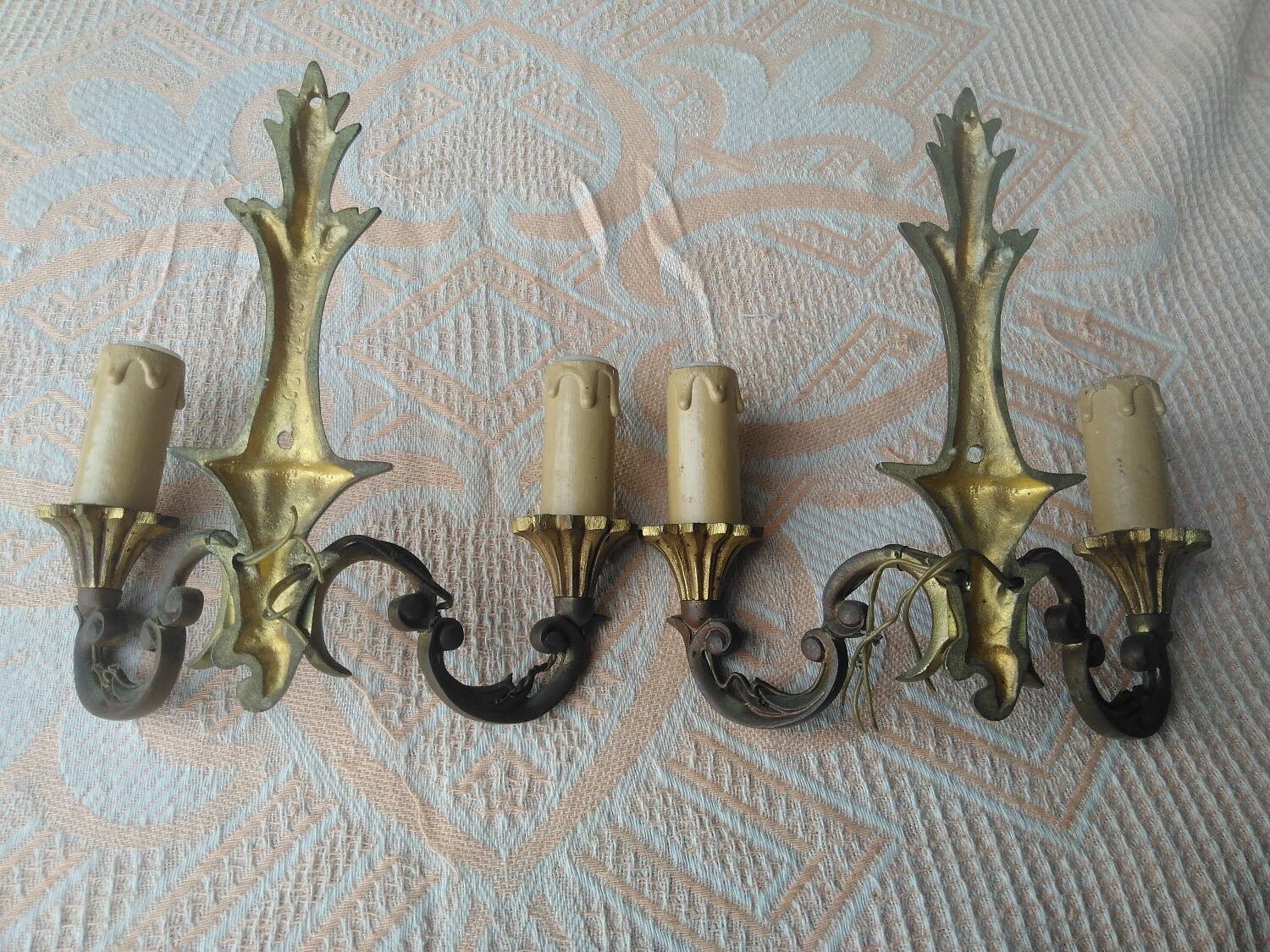 Pair of vintage bronze wall lights