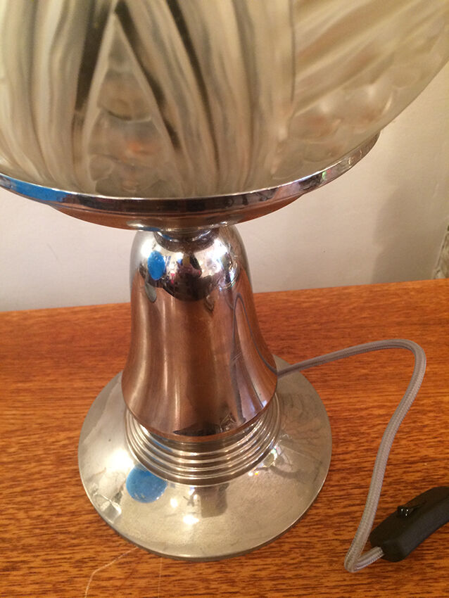 Lamp on a chrome base globe ball cut glass 1940