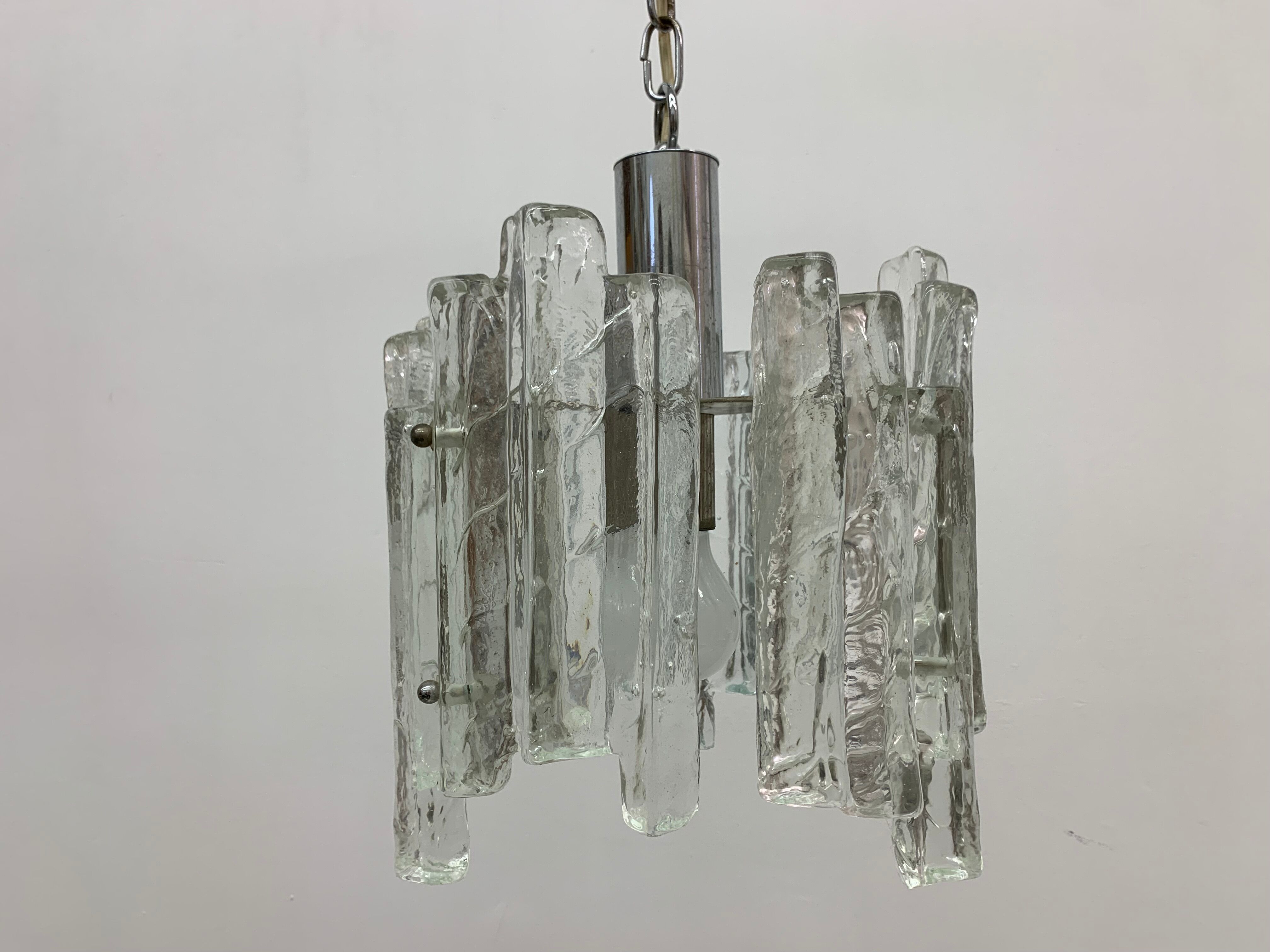 Hanging lamp in Frosted Ice Glass by J. T. Kalmar for Kalmar Franken KG, 1960s