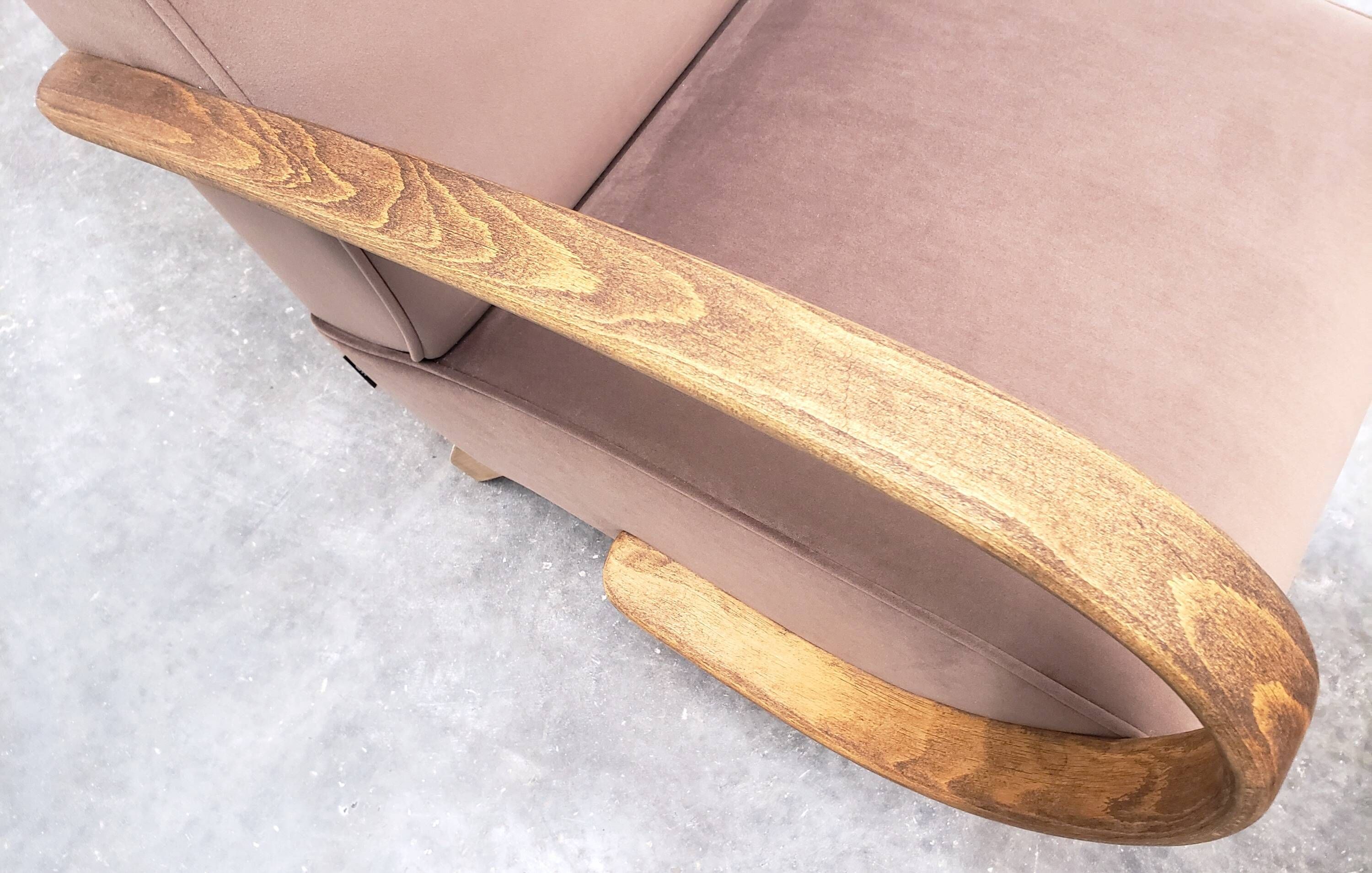 1930 Jindrich Halabala Bentwood Armchair in Dark Beige Velvet