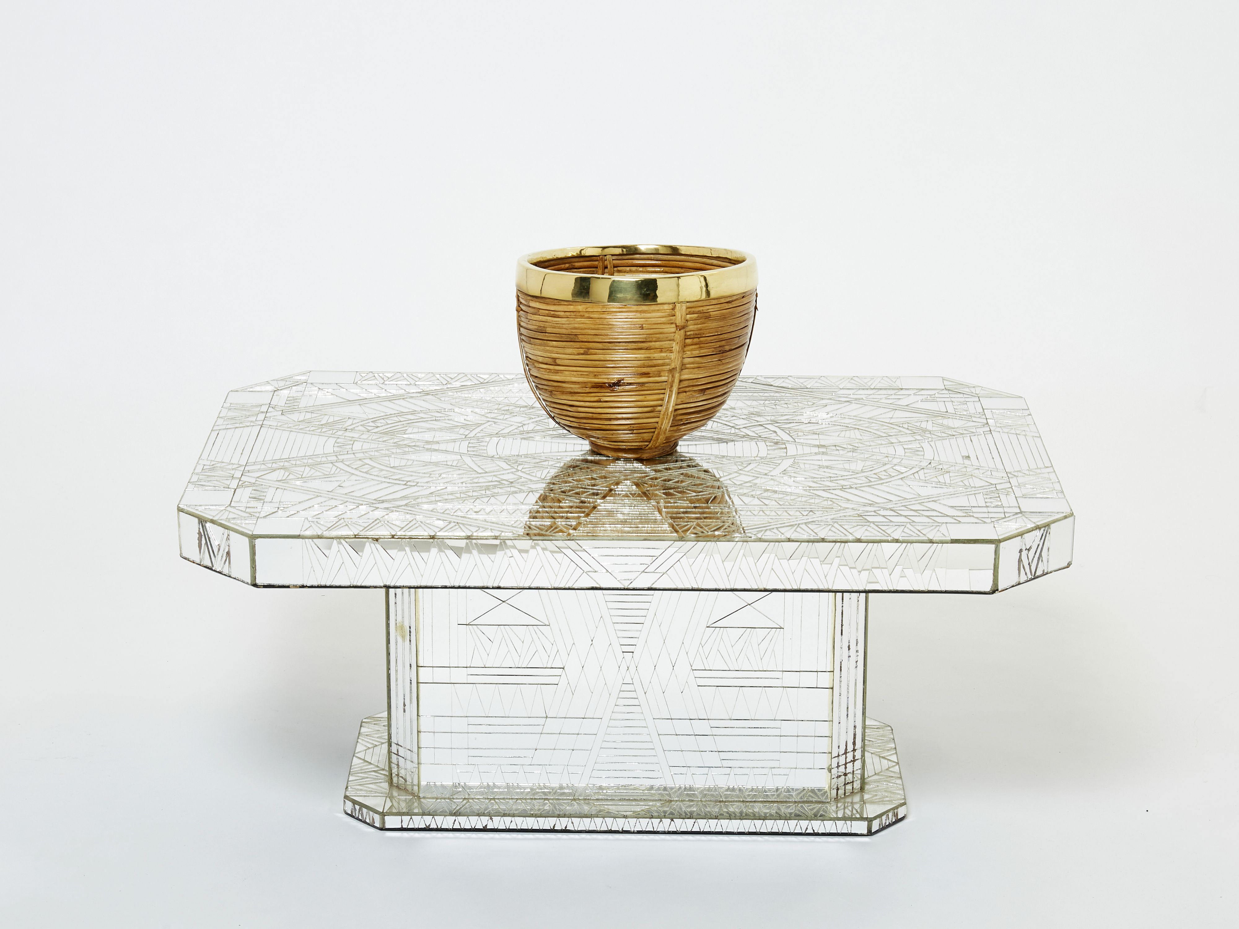 Rare coffee table in mosaic of mirrors by Daniel Clément around 1970