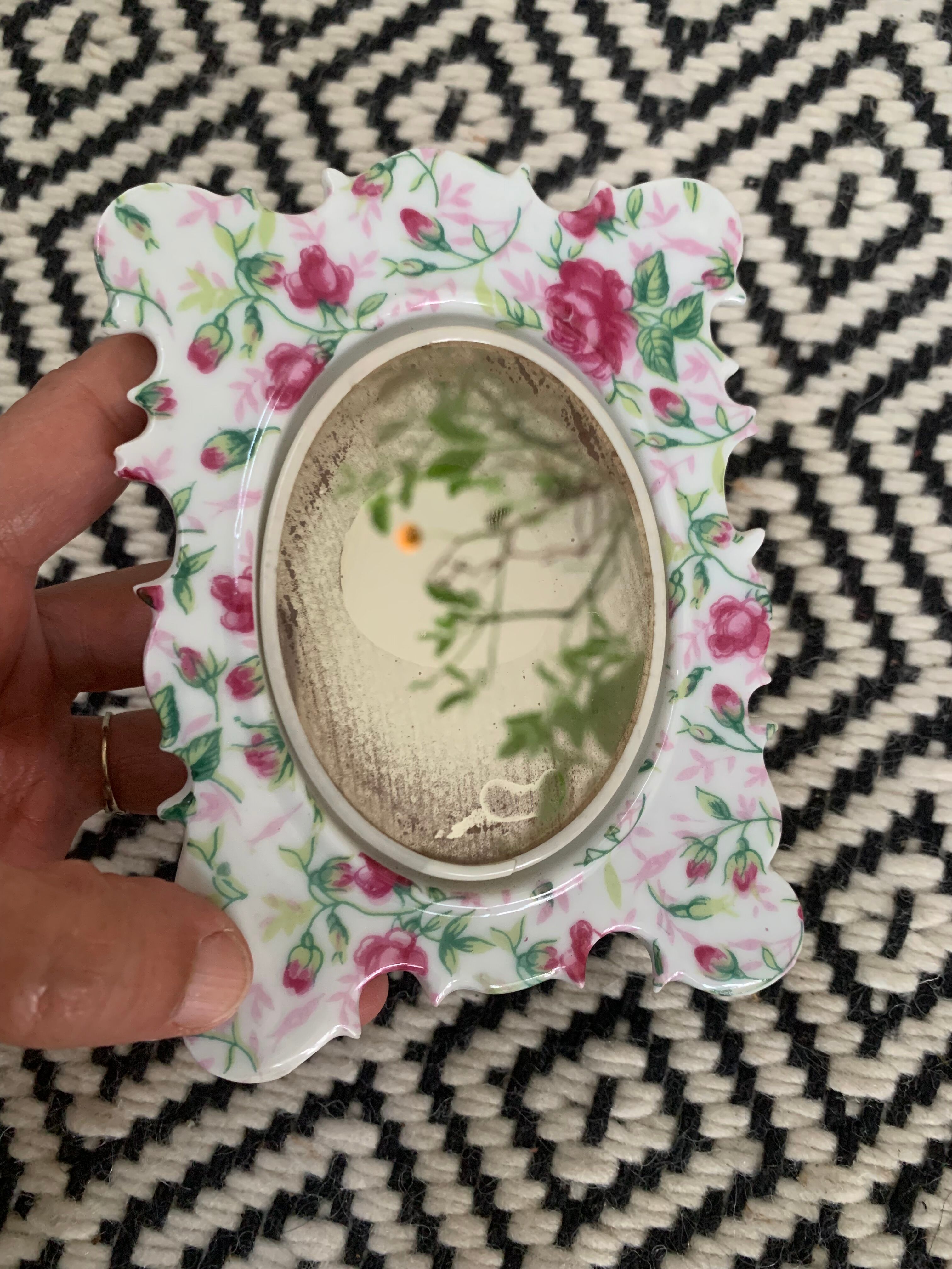 Antique porcelain mirror pink pattern