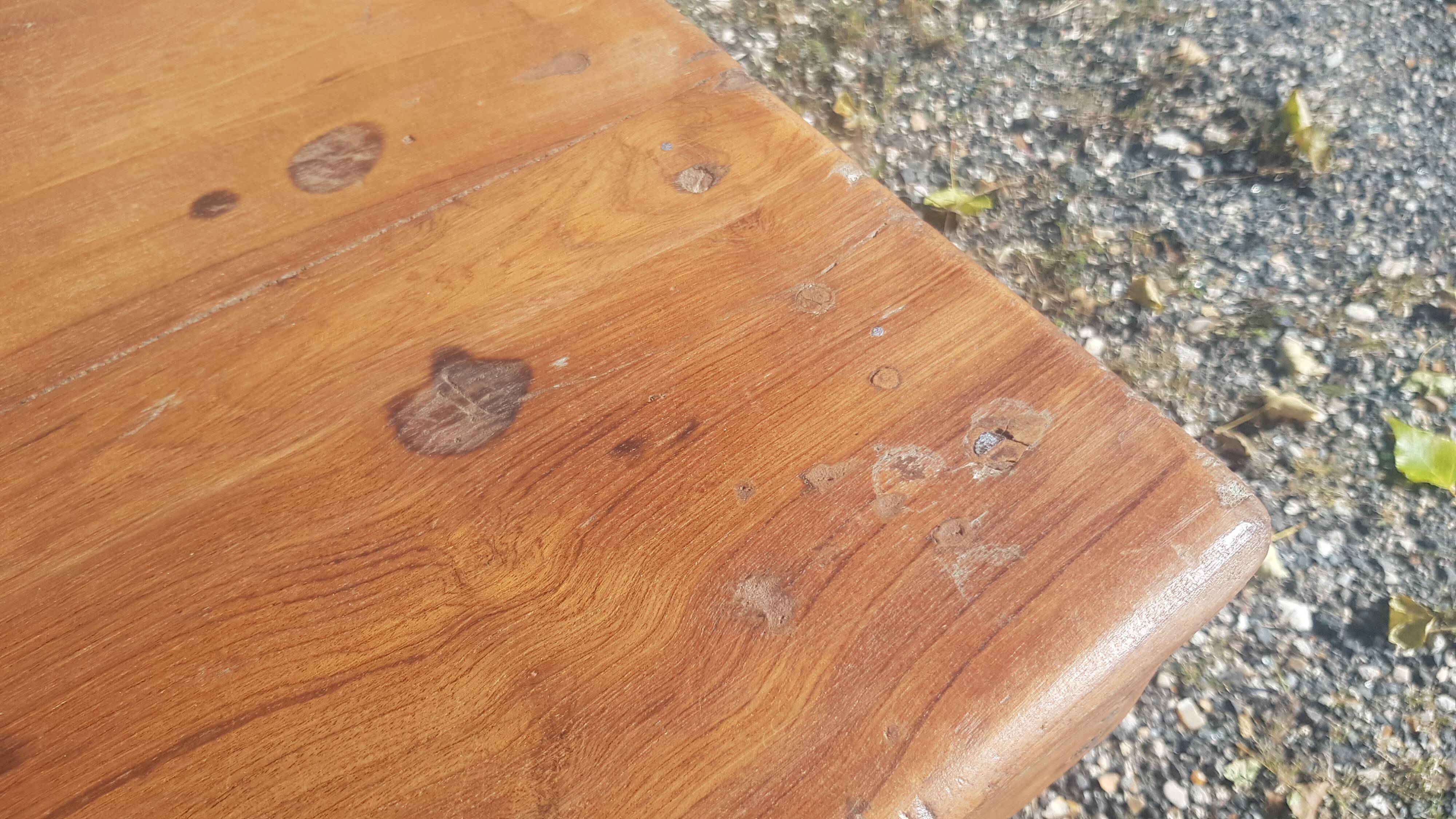 Old industrial workshop coffee table made of solid teak.