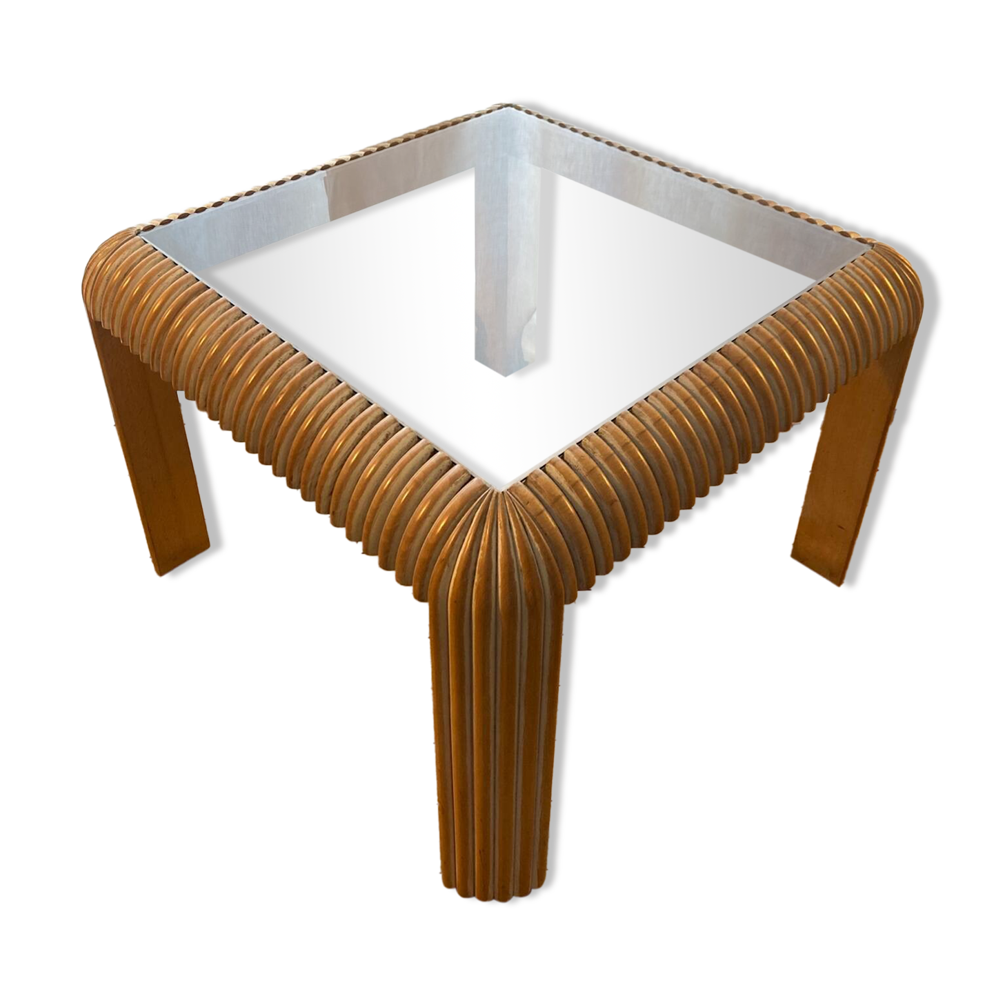 Vintage 80s limewashed gadroon coffee table