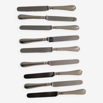 9 cheese/dessert knives silver metal blade Nogent