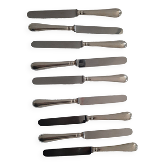 9 cheese/dessert knives silver metal blade Nogent