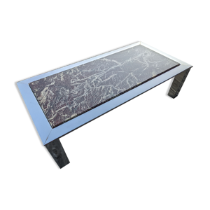 table basse vintage 70 métal chrome et marbre / roche-bobois