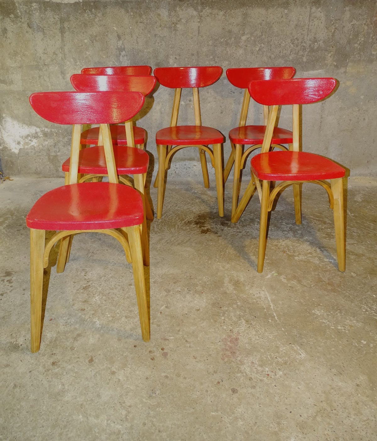 Lot de 6 chaises bistrot vintage 1955 " banane"