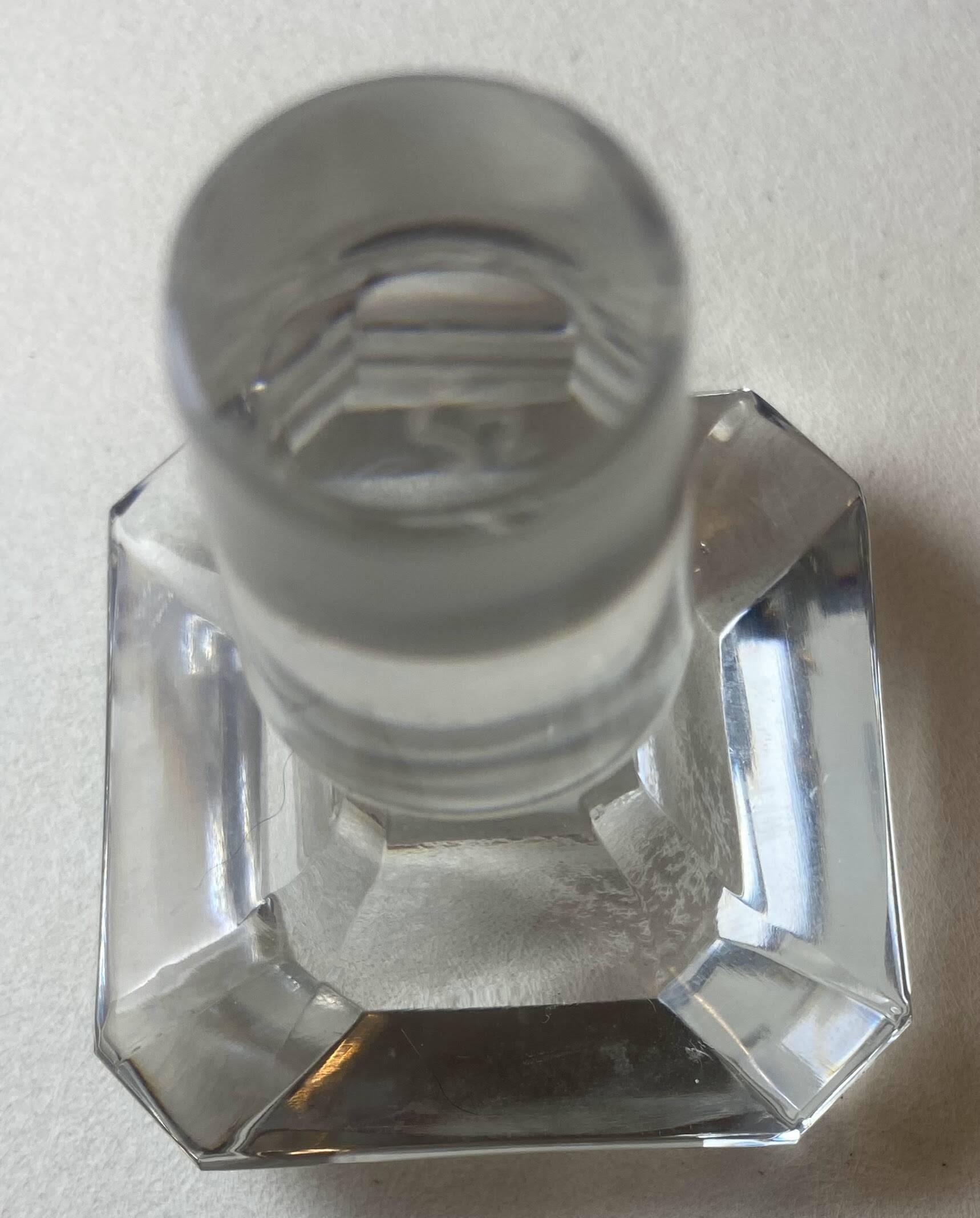 Portable Art Deco liquor cabinet in mahogany & metal with 3 Baccarat crystal bottles.