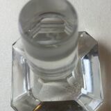 Portable Art Deco liquor cabinet in mahogany & metal with 3 Baccarat crystal bottles.