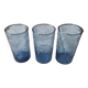Set of 3 blue glasses with marine decor (anchor, rudder, sea)