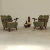 Pair of green Halabala armchairs by Druzba Bratislava B-609 year 59