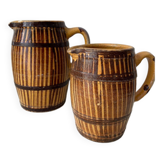 Duo of old stoneware pitchers