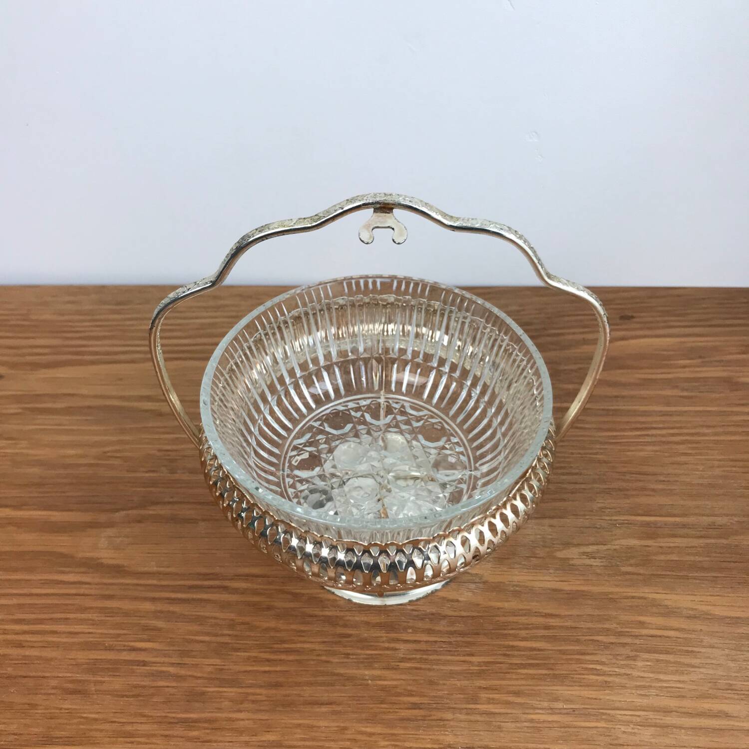 Vintage English Metal and Glass Sugar Bowl / Jam Bowl